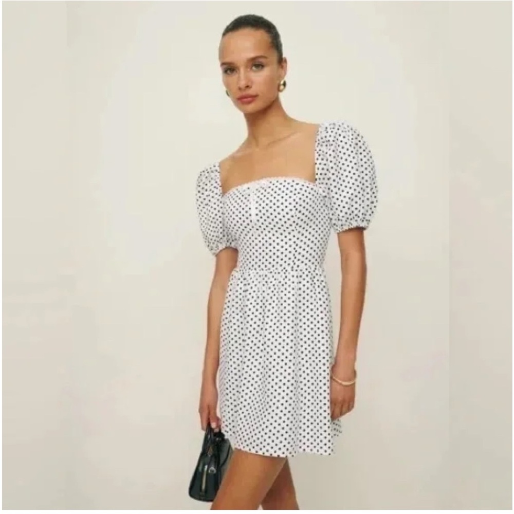 Reformation White and Black Polka Dot Mini Dress